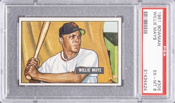 1951 Bowman #305 Willie Mays Rookie Card – PSA EX-MT 6